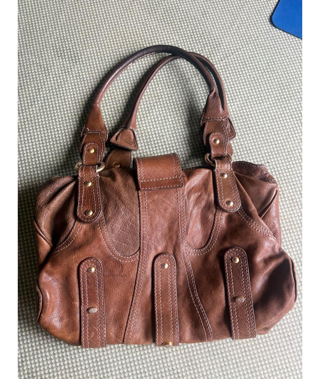 VALENTINO Коричневая кожаная сумка с короткими ручками, фото 4
