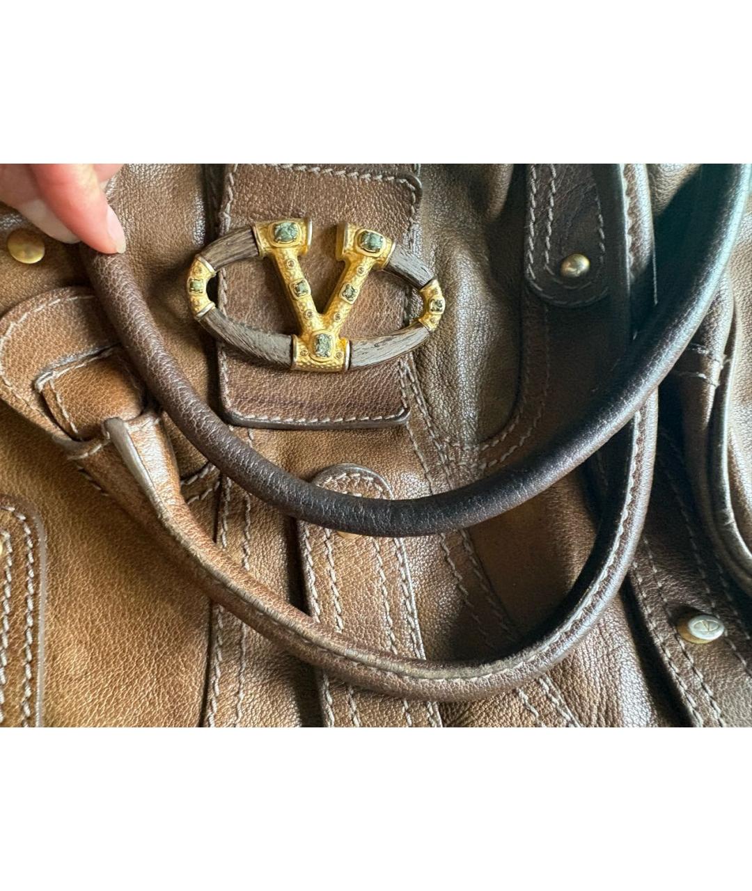 VALENTINO Коричневая кожаная сумка с короткими ручками, фото 7