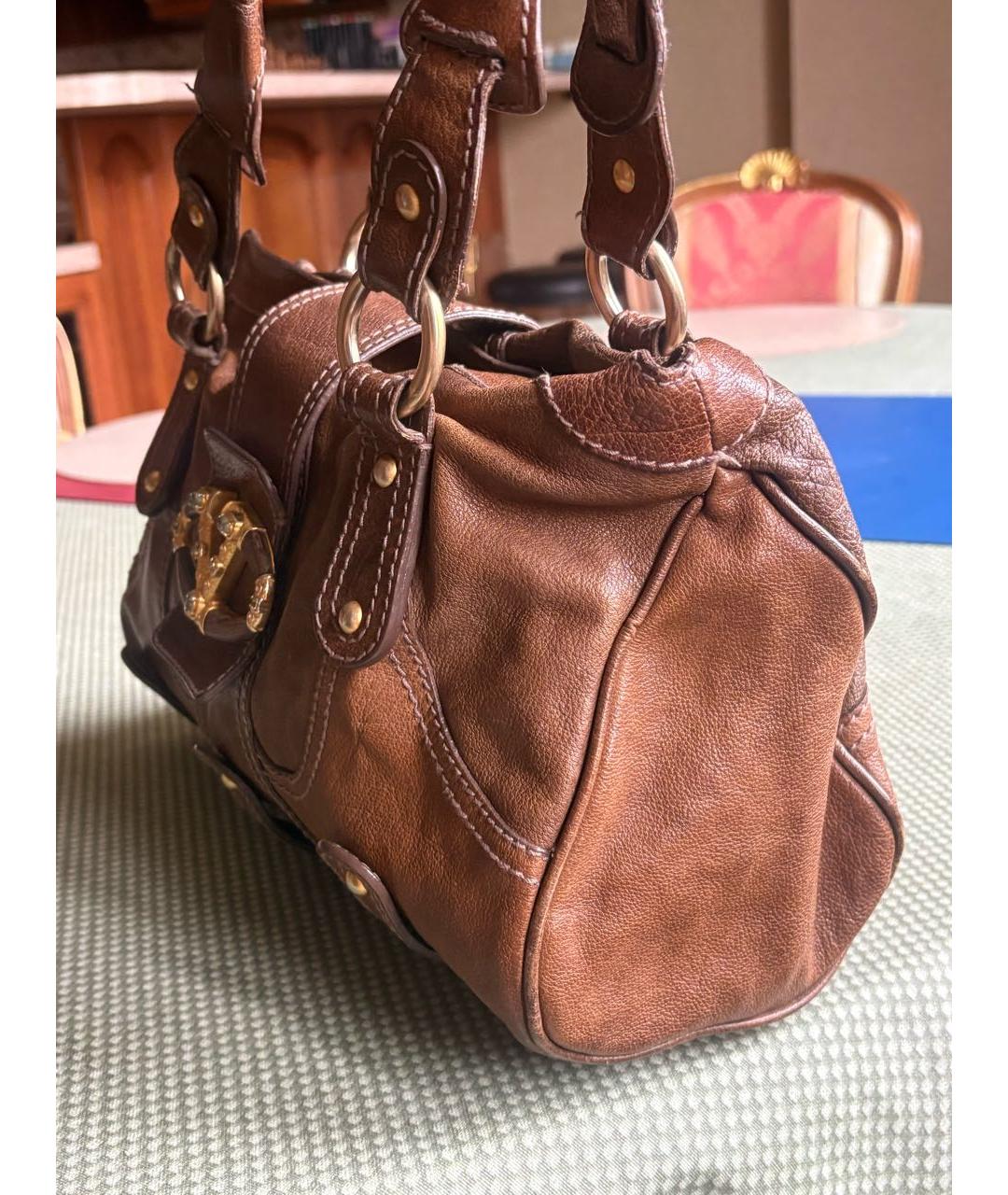 VALENTINO Коричневая кожаная сумка с короткими ручками, фото 2