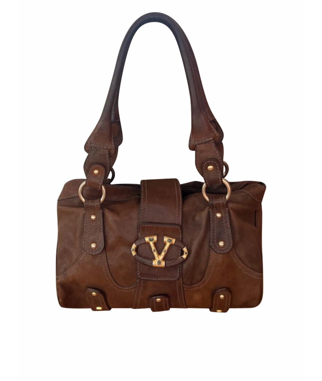 VALENTINO Коричневая кожаная сумка с короткими ручками, фото 1