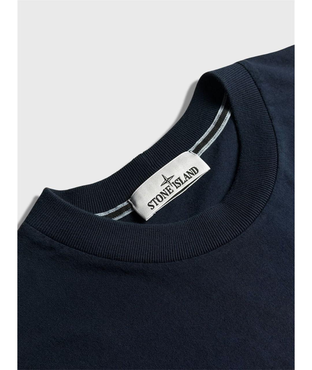 STONE ISLAND Темно-синяя хлопковая футболка, фото 3