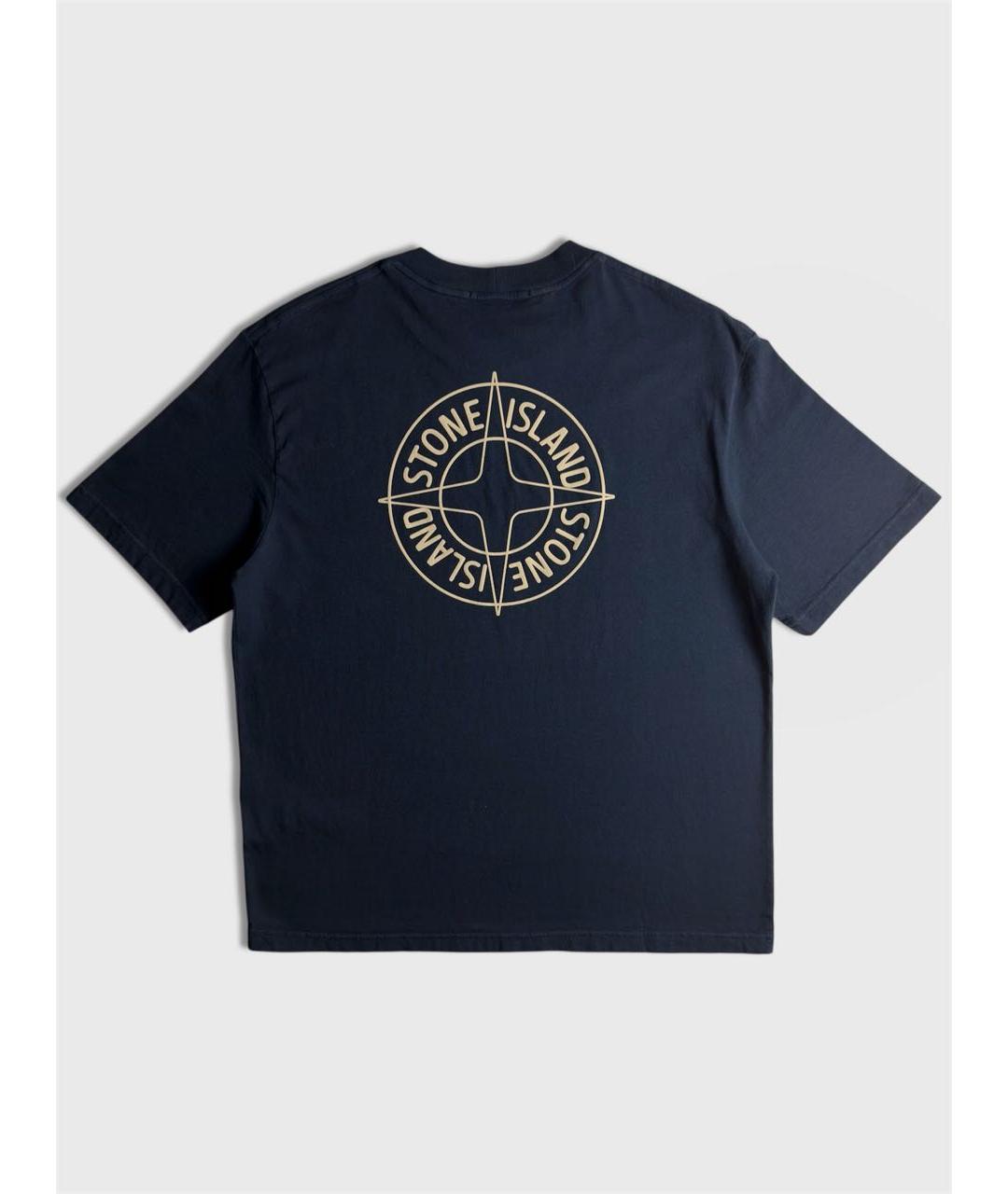 STONE ISLAND Темно-синяя хлопковая футболка, фото 2