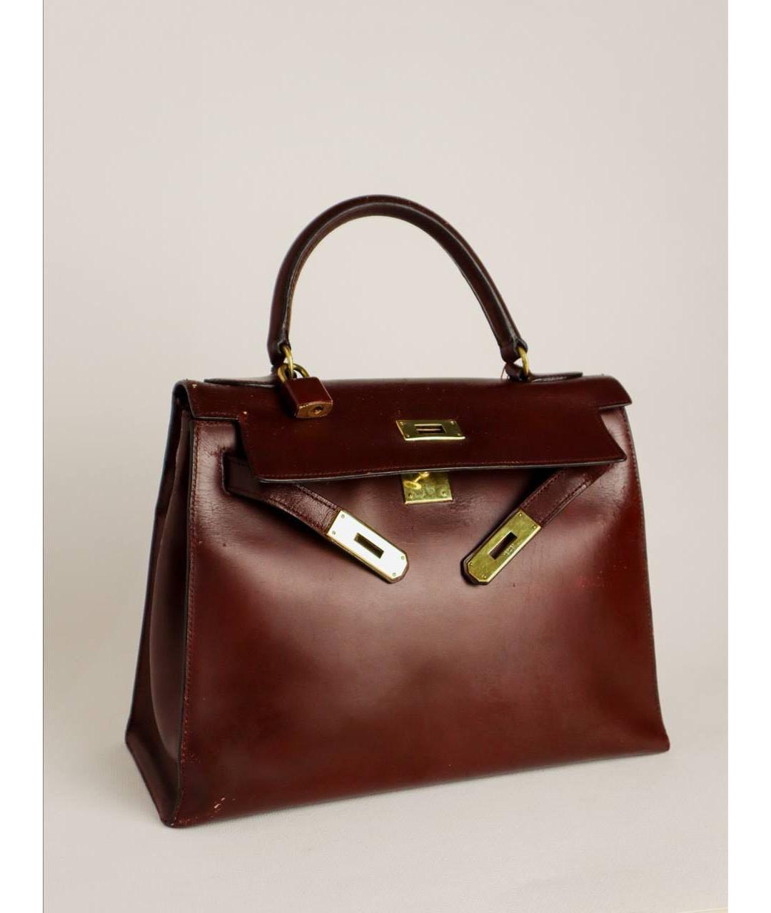 HERMES Бордовая кожаная сумка с короткими ручками, фото 2