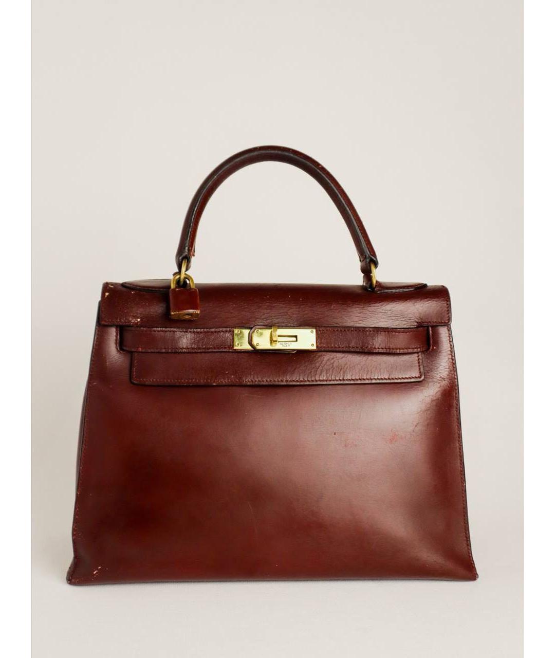 HERMES Бордовая кожаная сумка с короткими ручками, фото 5