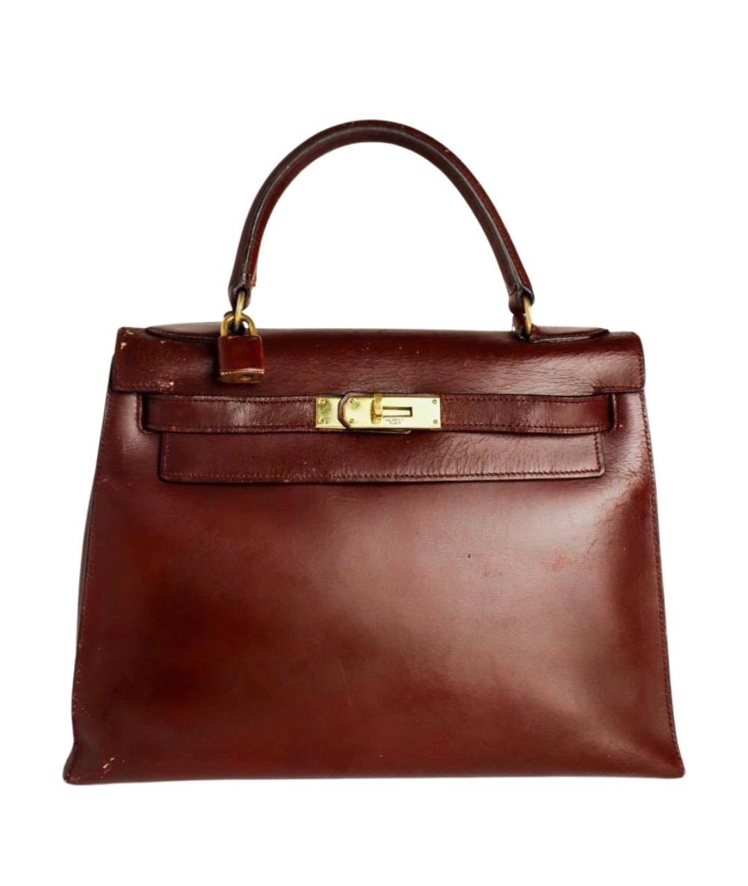 HERMES Бордовая кожаная сумка с короткими ручками, фото 1