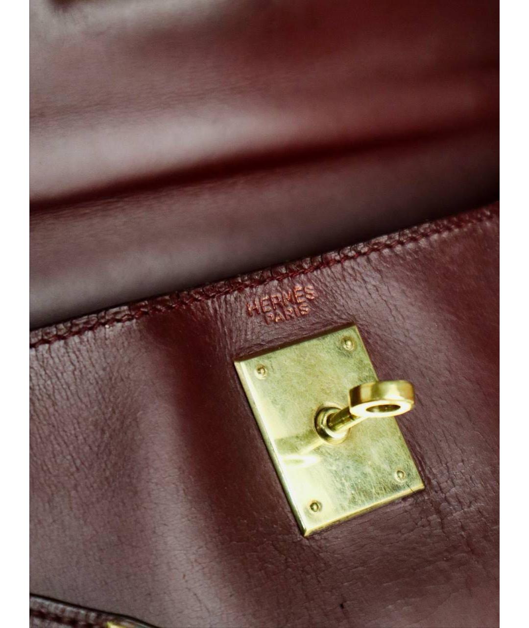 HERMES Бордовая кожаная сумка с короткими ручками, фото 4