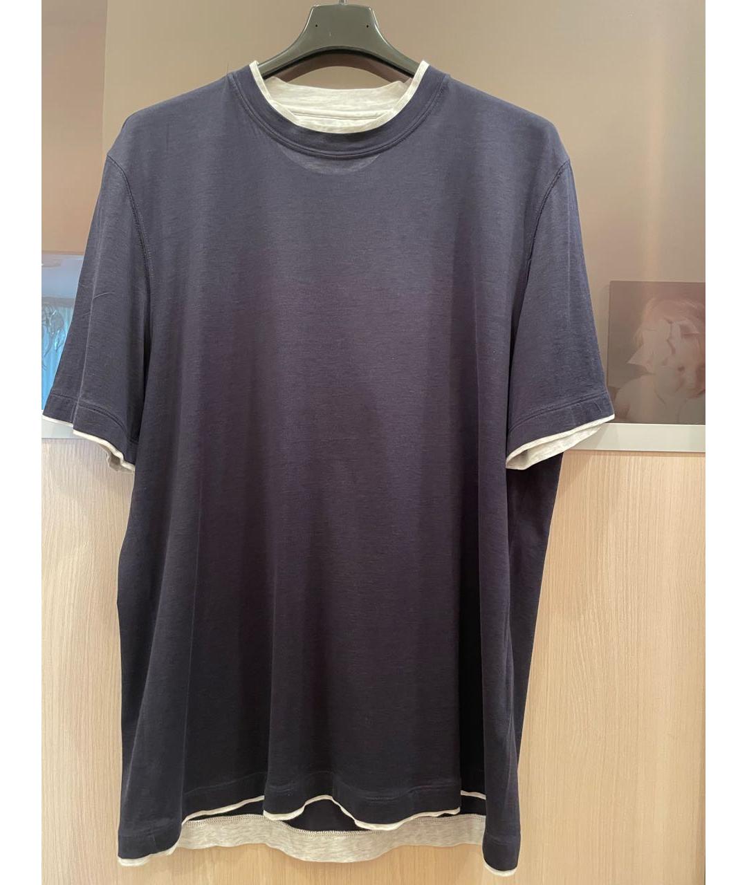BRUNELLO CUCINELLI Темно-синяя хлопковая футболка, фото 5