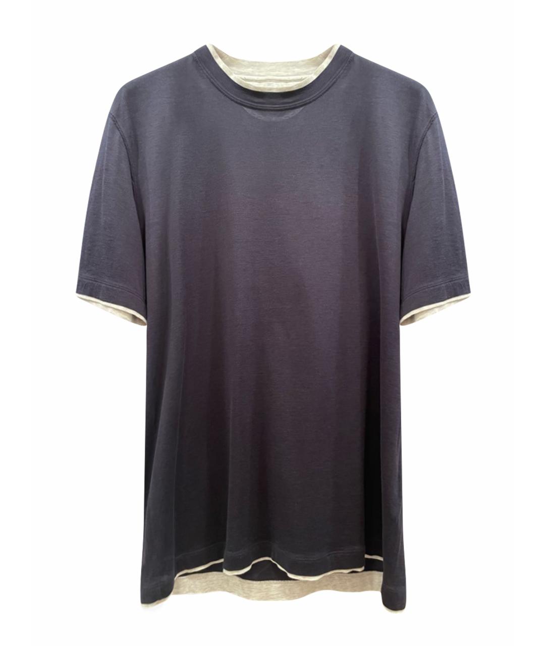 BRUNELLO CUCINELLI Темно-синяя хлопковая футболка, фото 1