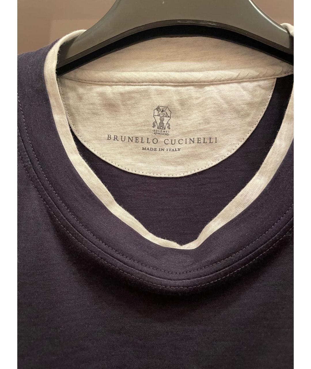 BRUNELLO CUCINELLI Темно-синяя хлопковая футболка, фото 3