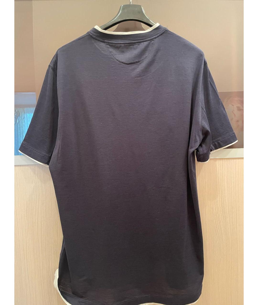 BRUNELLO CUCINELLI Темно-синяя хлопковая футболка, фото 2