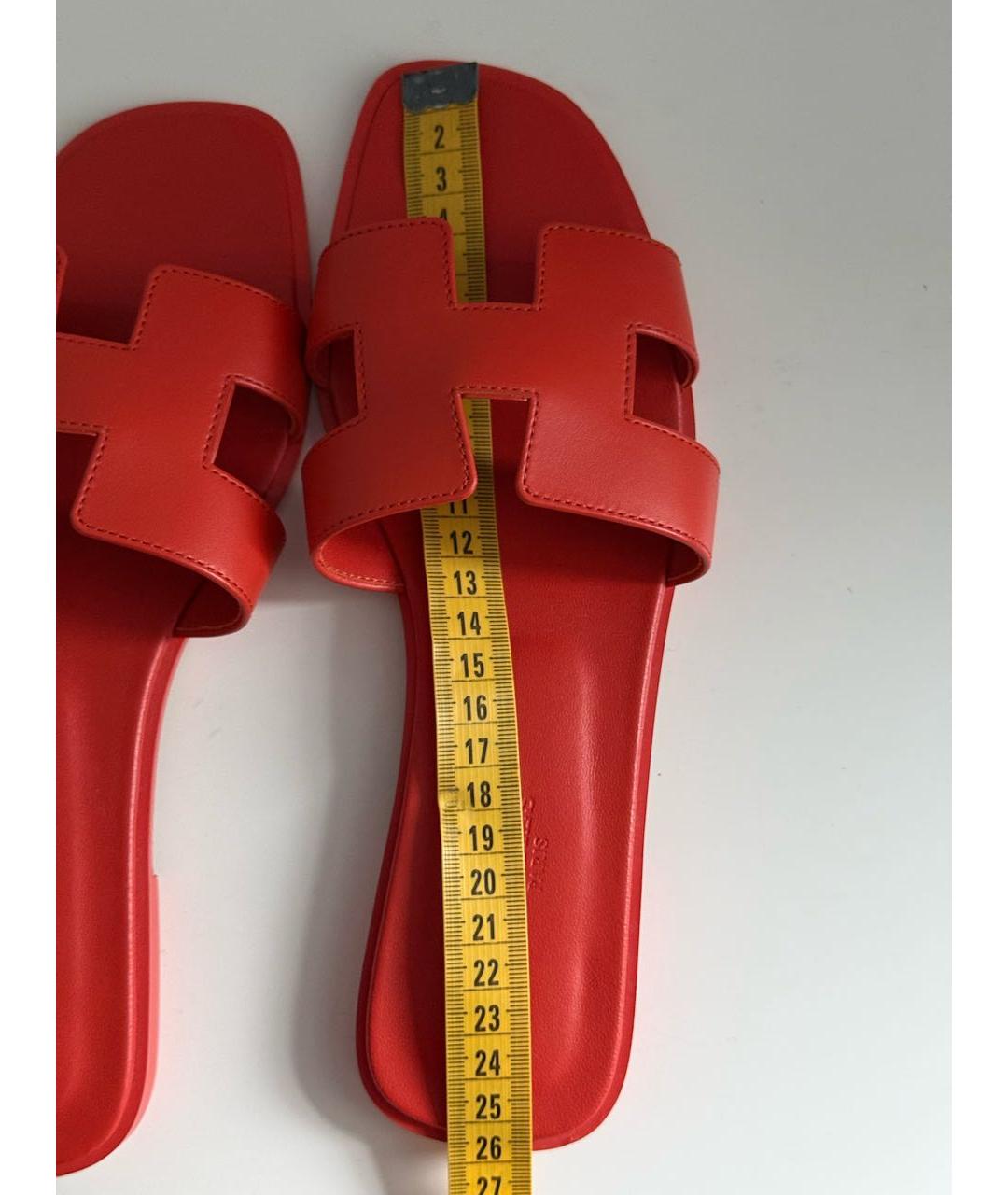 HERMES Красные кожаные шлепанцы, фото 6