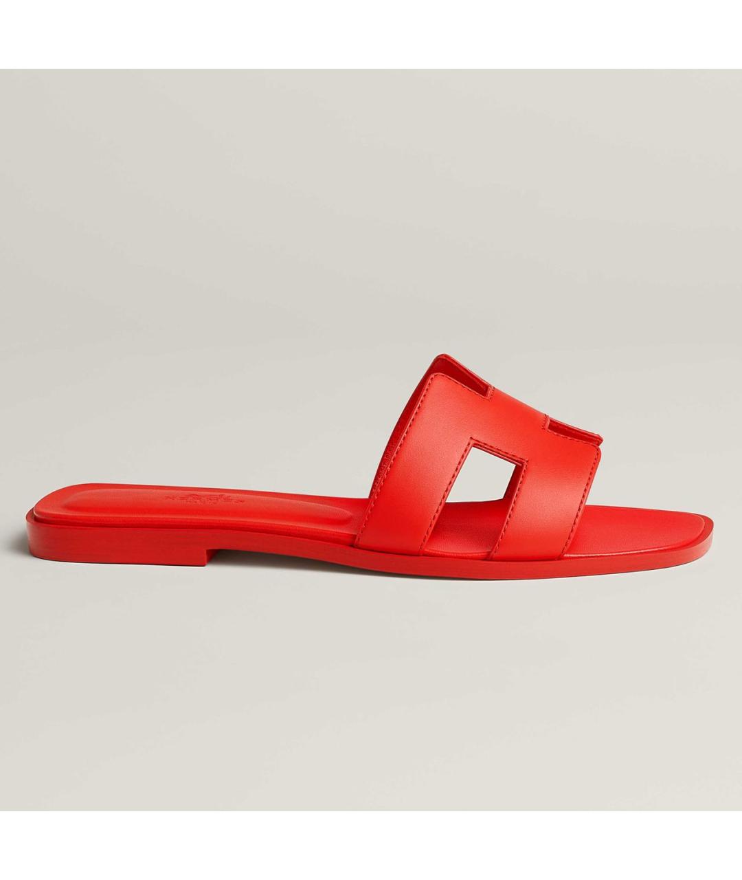 HERMES Красные кожаные шлепанцы, фото 7