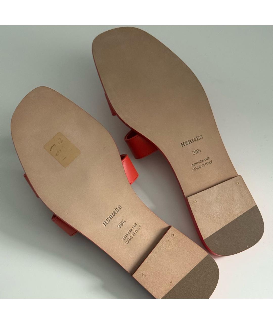HERMES Красные кожаные шлепанцы, фото 4