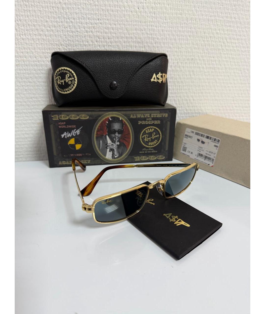 RAY BAN Золотые металлические солнцезащитные очки, фото 4