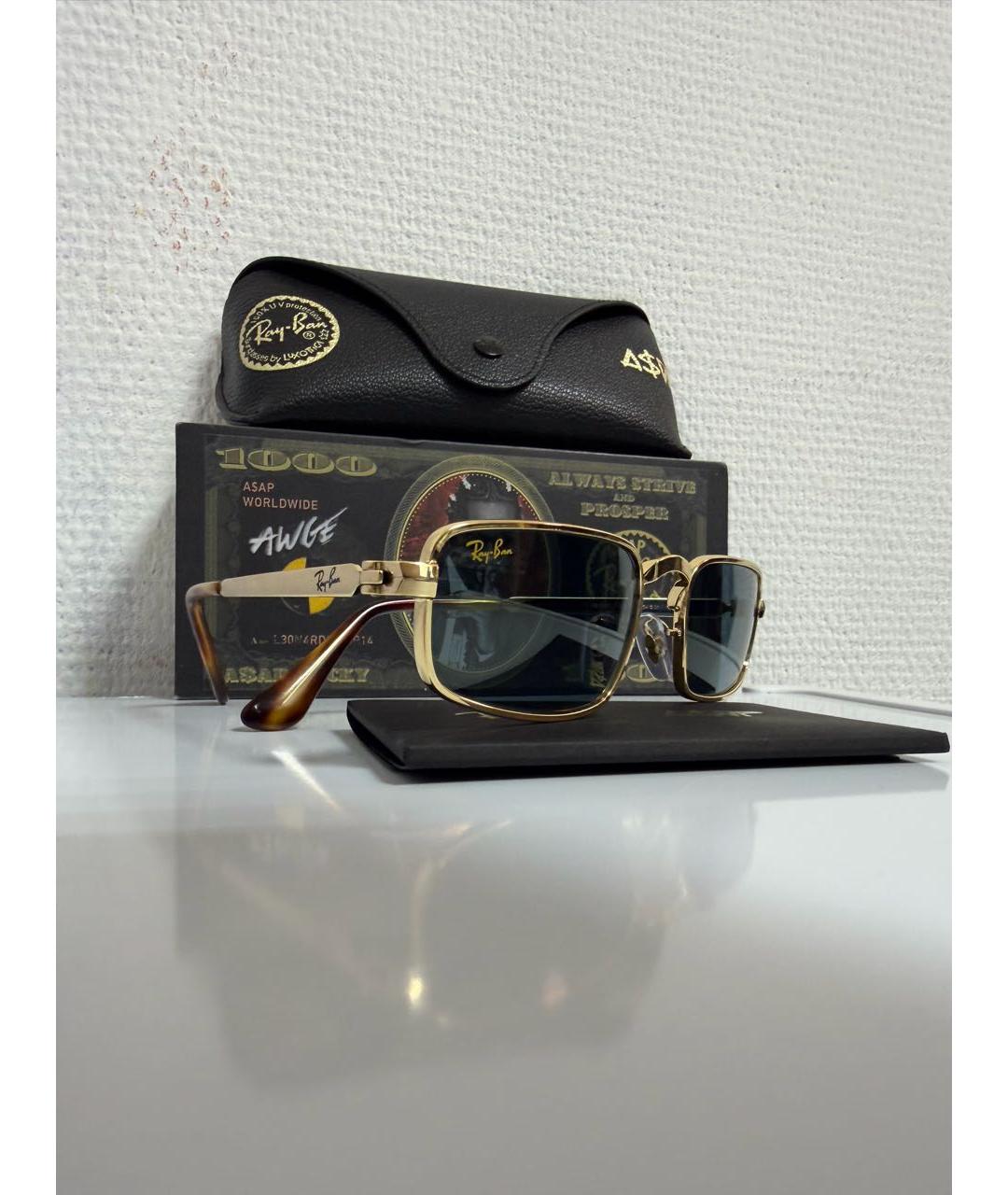 RAY BAN Золотые металлические солнцезащитные очки, фото 5