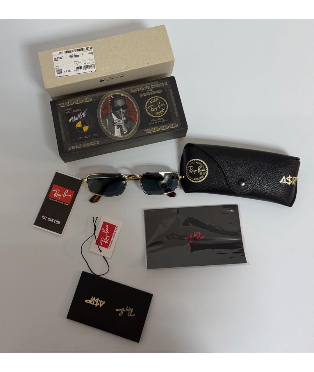 RAY BAN Золотые металлические солнцезащитные очки, фото 6