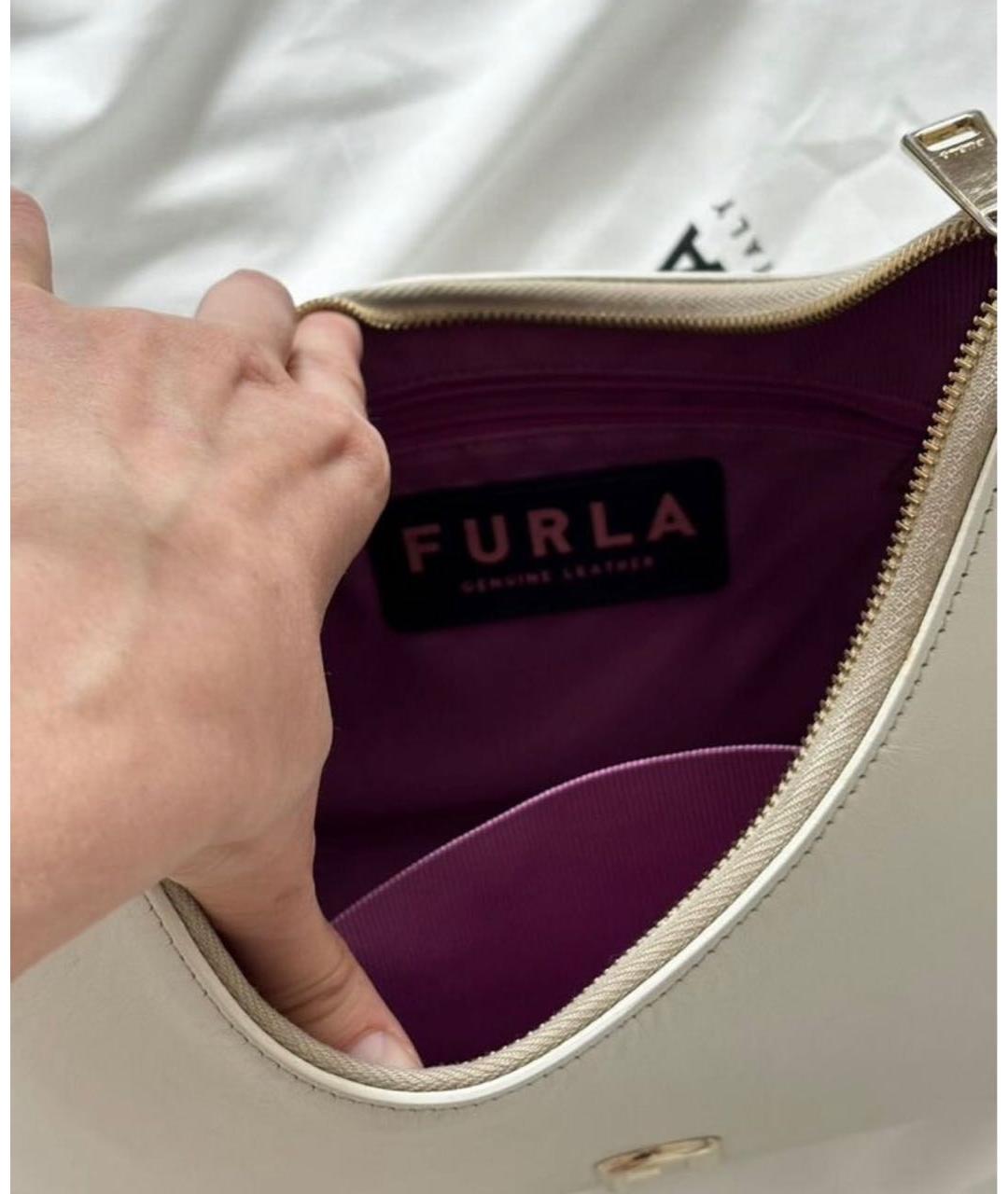 FURLA Белая кожаная сумка с короткими ручками, фото 4