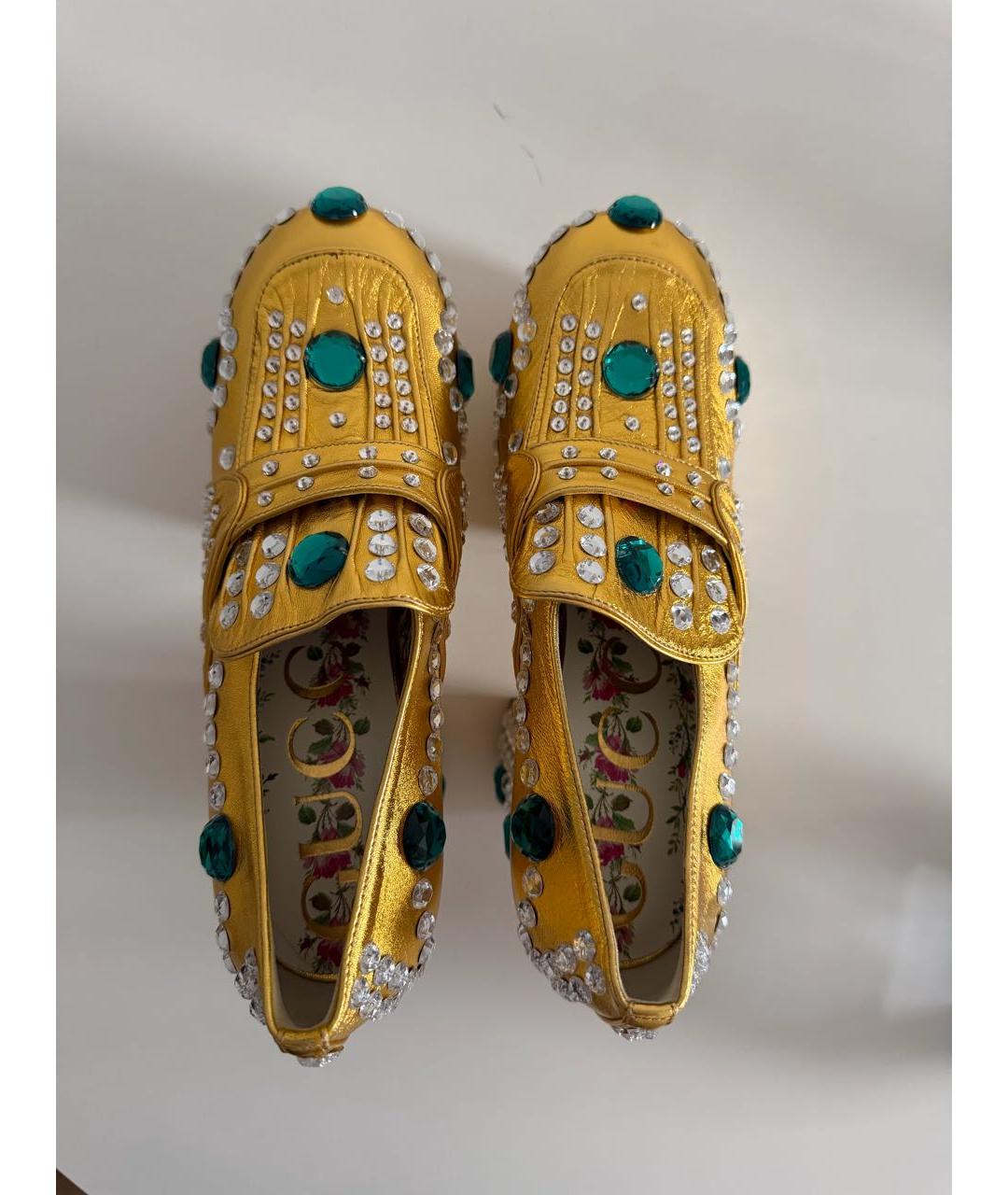 GUCCI Золотые кожаные туфли, фото 3