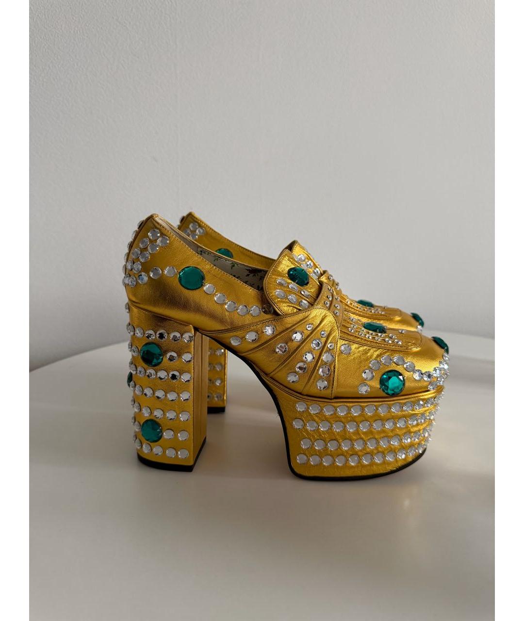 GUCCI Золотые кожаные туфли, фото 5