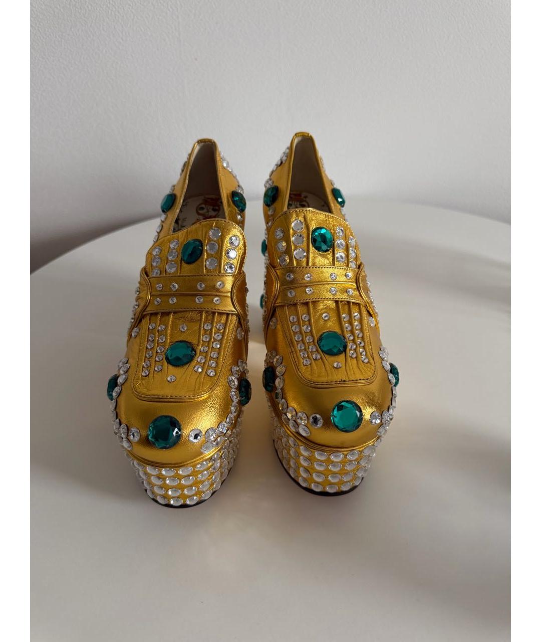 GUCCI Золотые кожаные туфли, фото 2