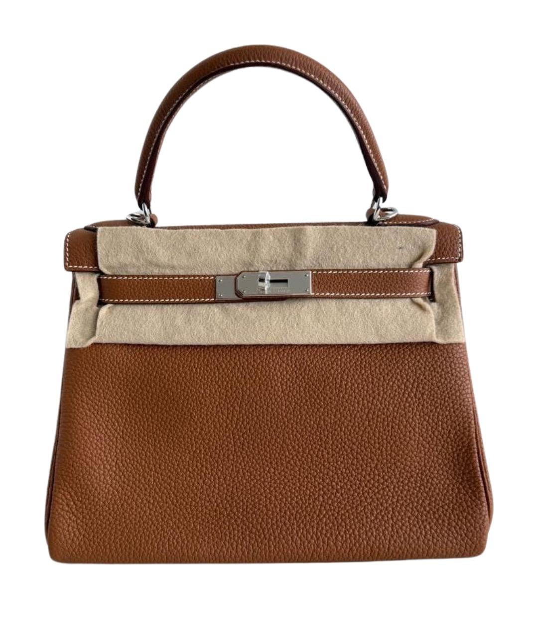 HERMES Коричневая кожаная сумка с короткими ручками, фото 1