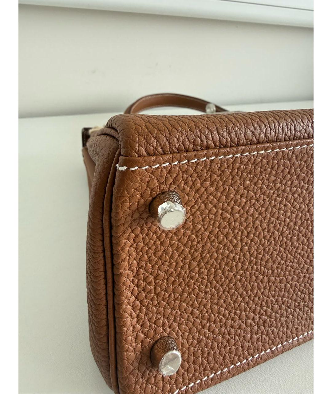 HERMES Коричневая кожаная сумка с короткими ручками, фото 6