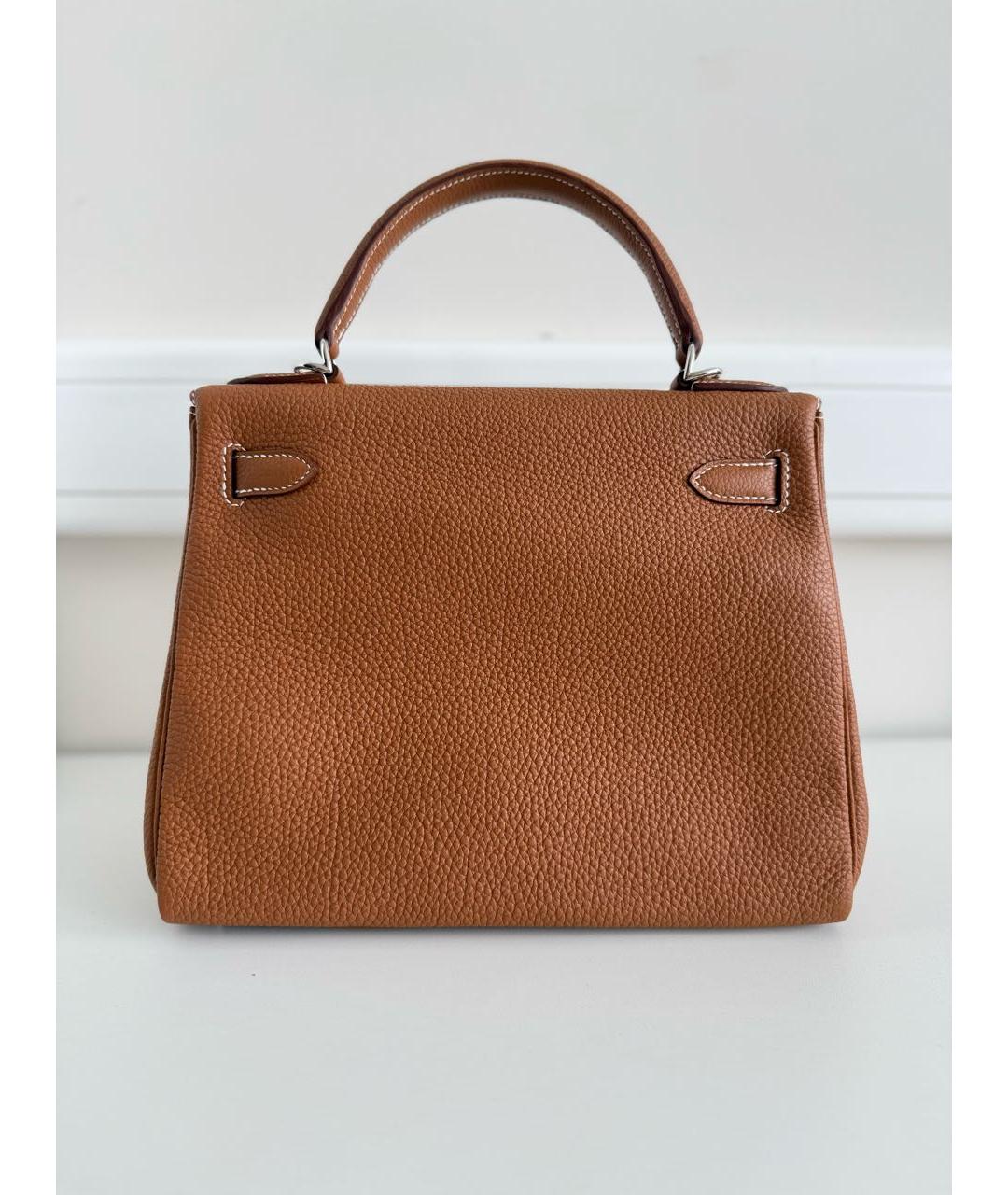 HERMES Коричневая кожаная сумка с короткими ручками, фото 3