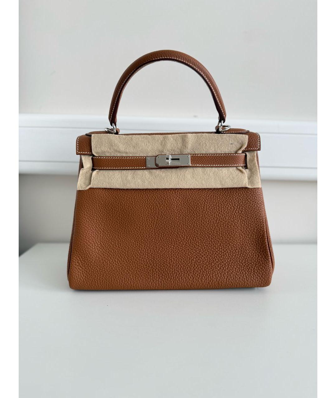 HERMES Коричневая кожаная сумка с короткими ручками, фото 9