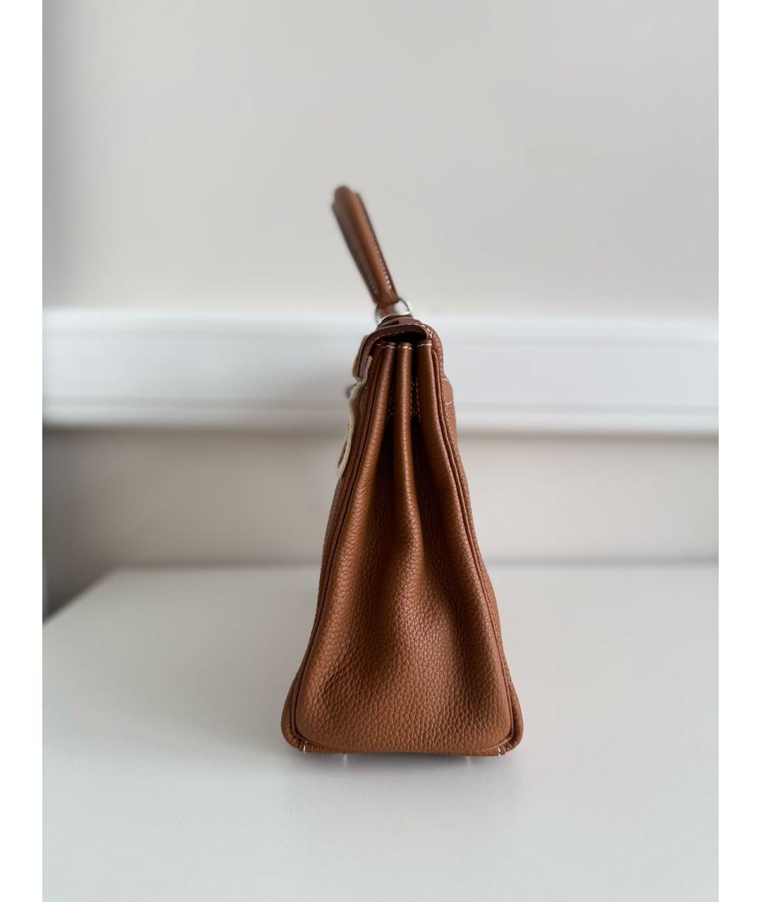 HERMES Коричневая кожаная сумка с короткими ручками, фото 2