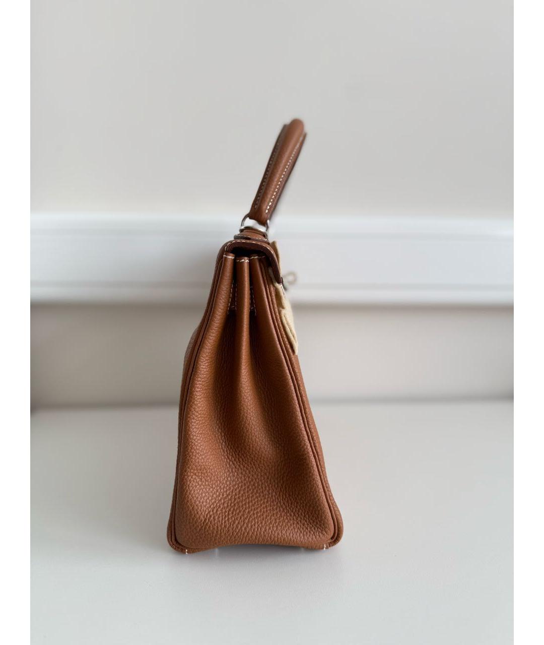 HERMES Коричневая кожаная сумка с короткими ручками, фото 4