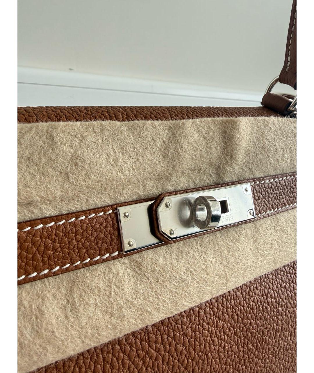 HERMES Коричневая кожаная сумка с короткими ручками, фото 7