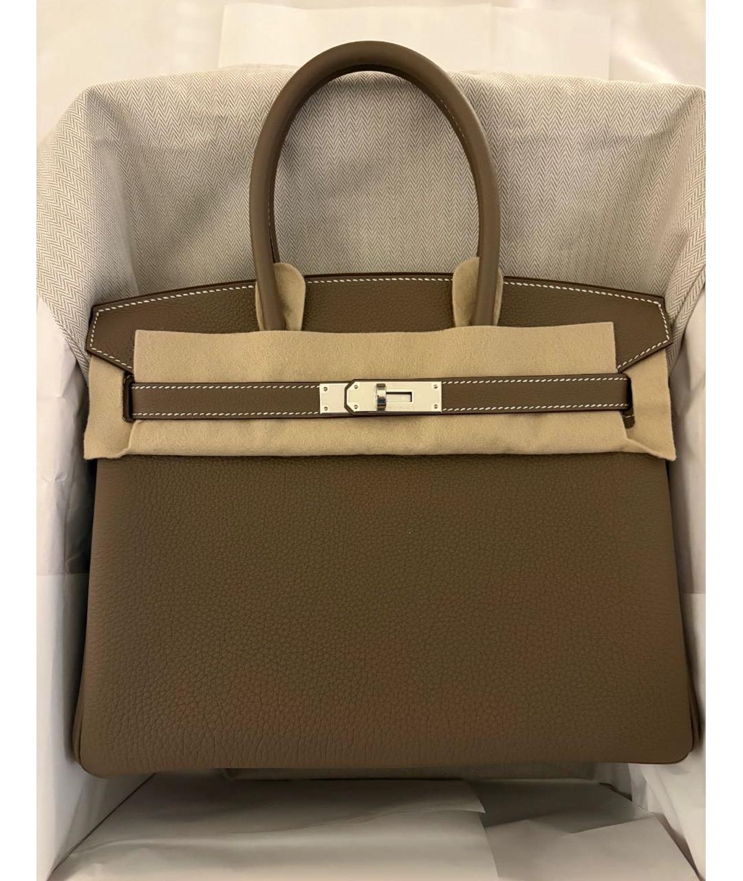 HERMES Бежевая кожаная сумка с короткими ручками, фото 5