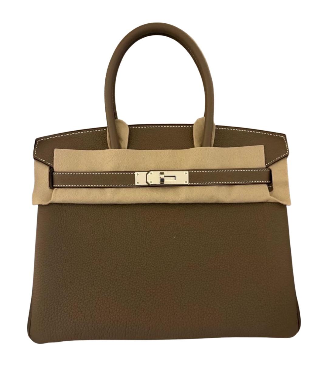 HERMES Бежевая кожаная сумка с короткими ручками, фото 1