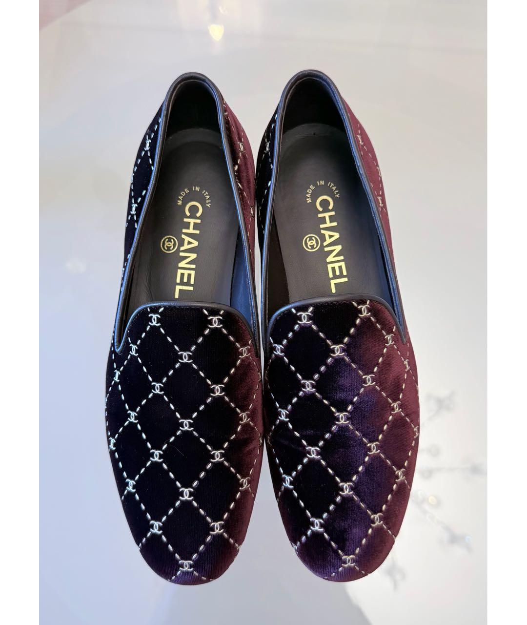 CHANEL Бордовые бархатные лоферы, фото 2
