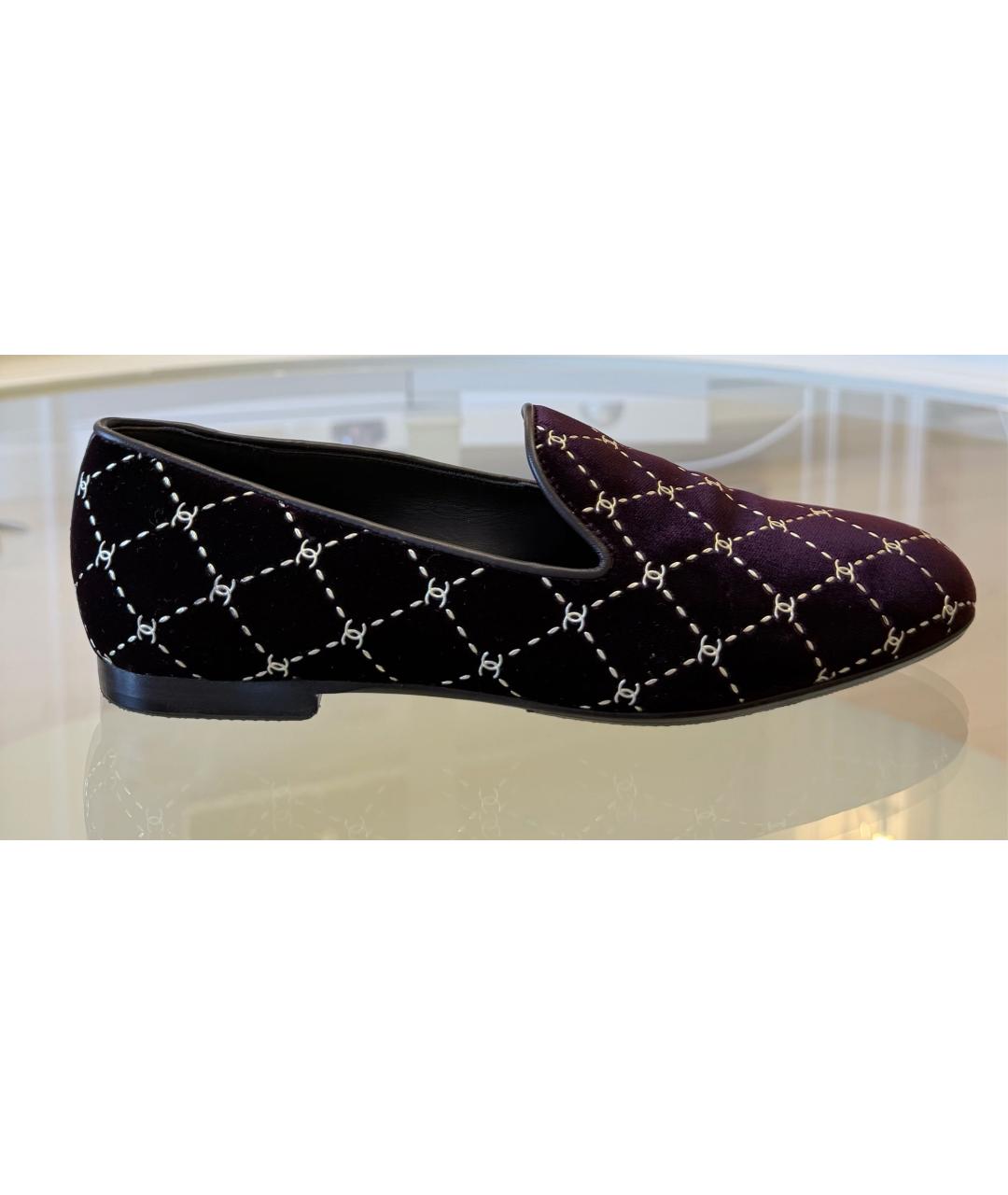 CHANEL Бордовые бархатные лоферы, фото 9