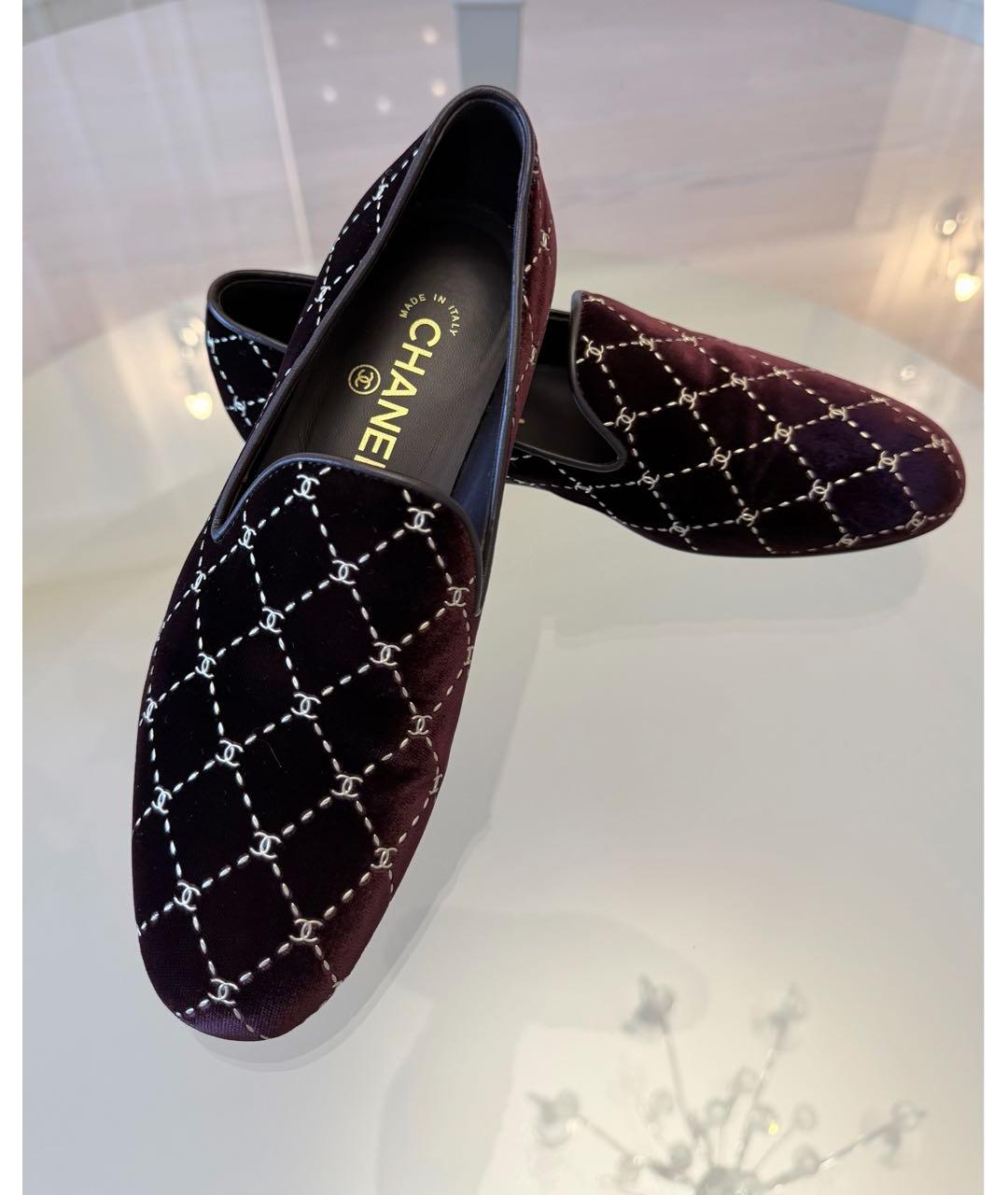 CHANEL Бордовые бархатные лоферы, фото 5