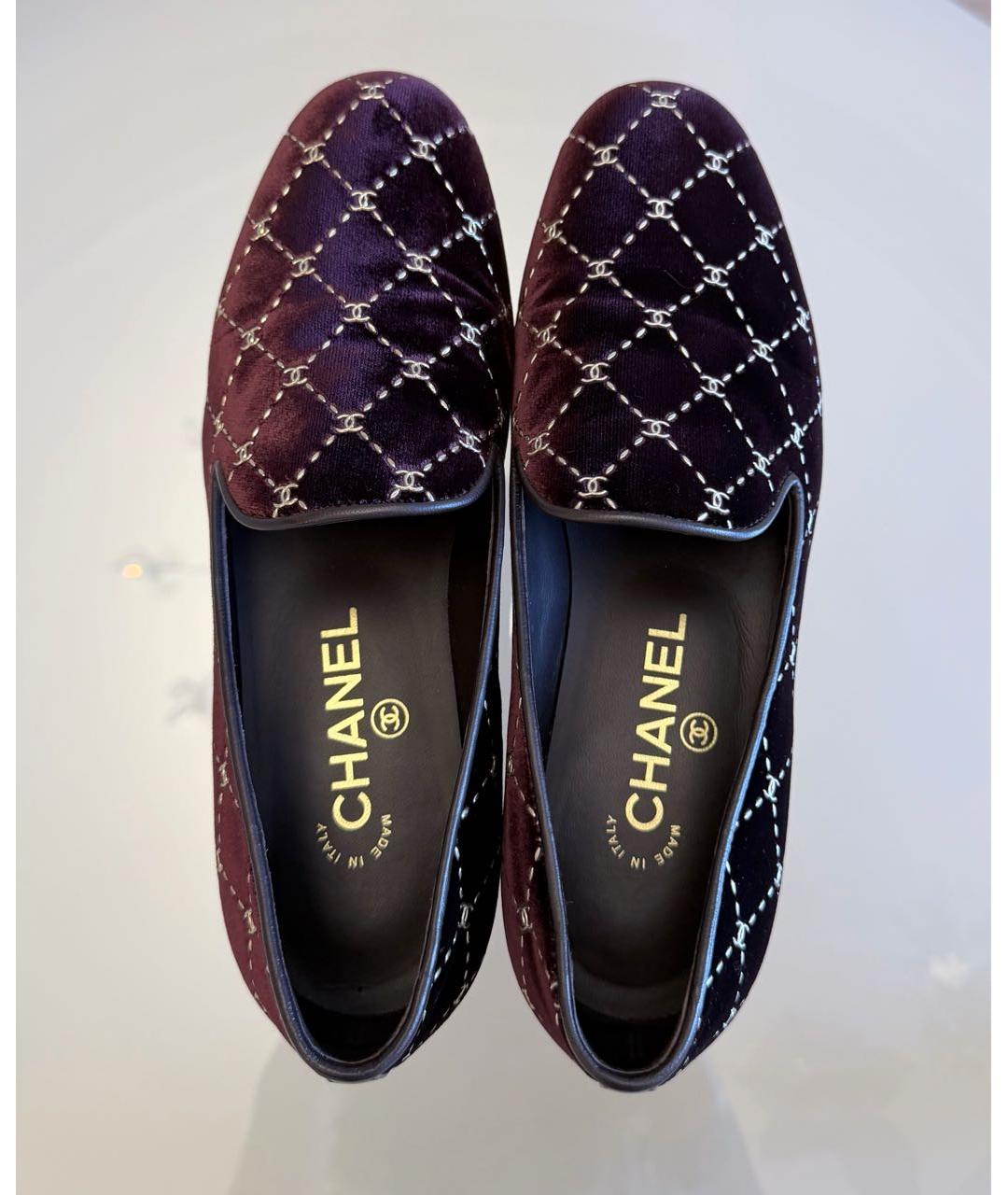 CHANEL Бордовые бархатные лоферы, фото 3
