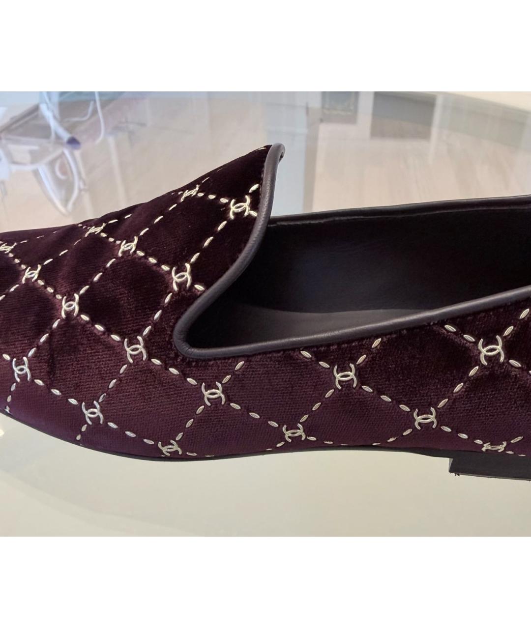 CHANEL Бордовые бархатные лоферы, фото 6