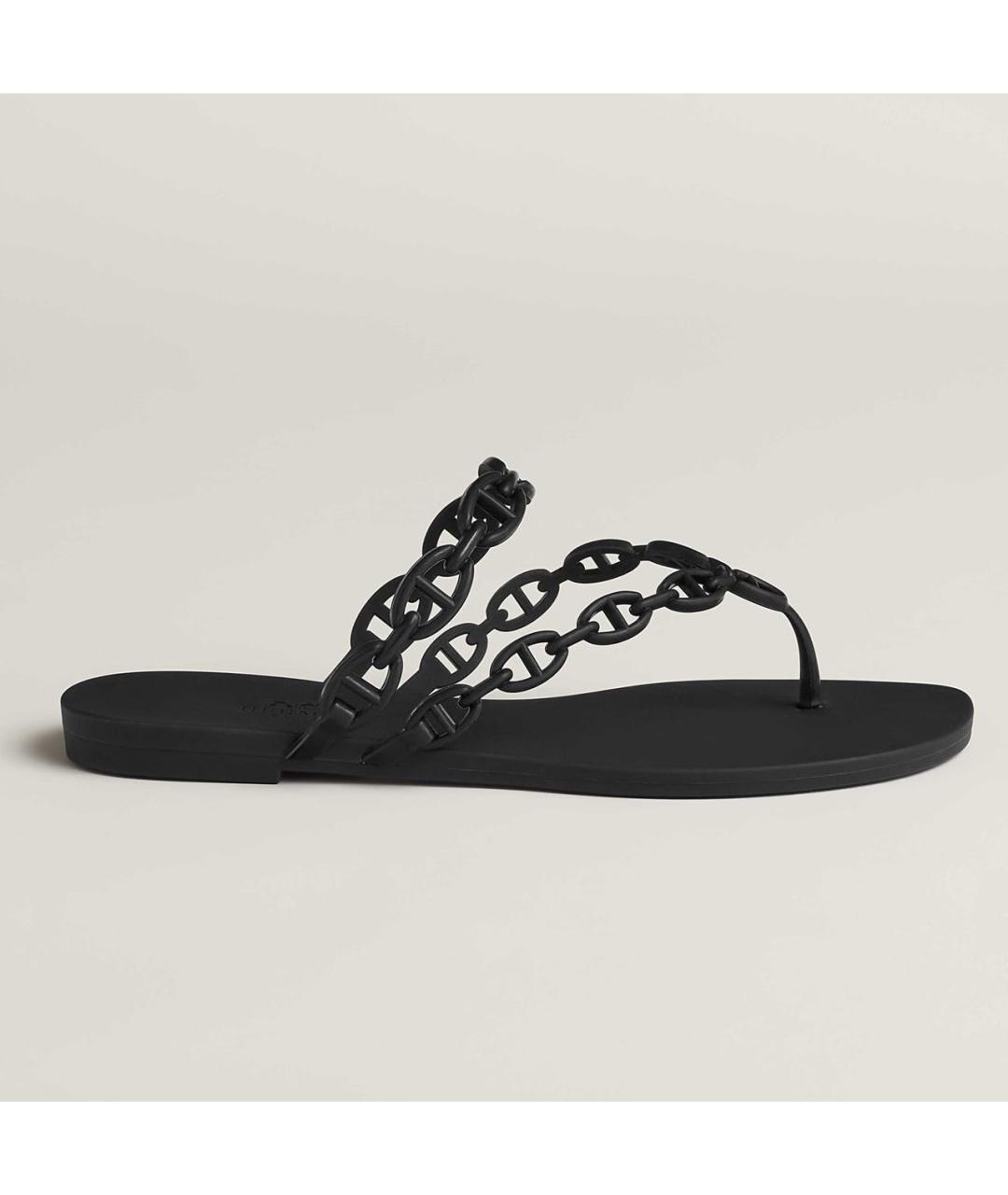 HERMES Черные резиновые шлепанцы, фото 8