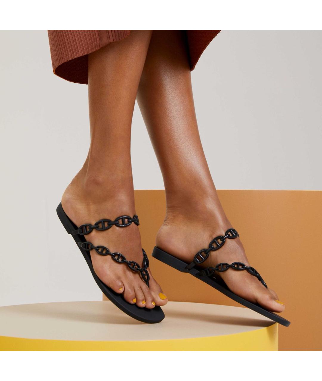 HERMES Черные резиновые шлепанцы, фото 6