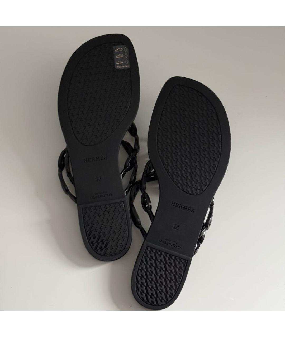 HERMES Черные резиновые шлепанцы, фото 5