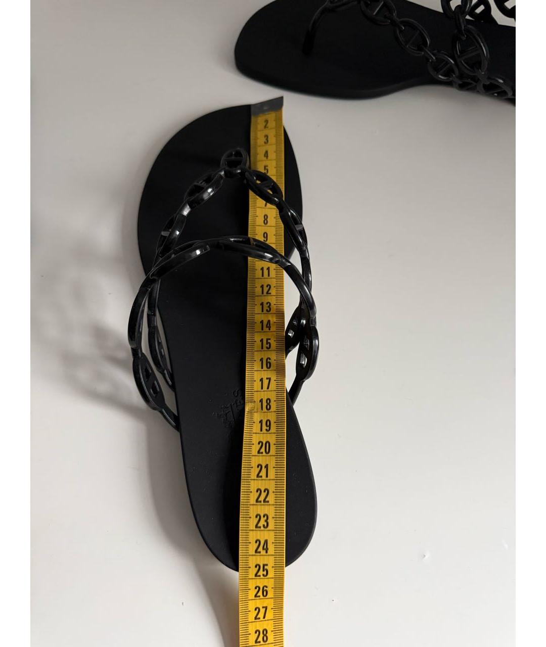 HERMES Черные резиновые шлепанцы, фото 7