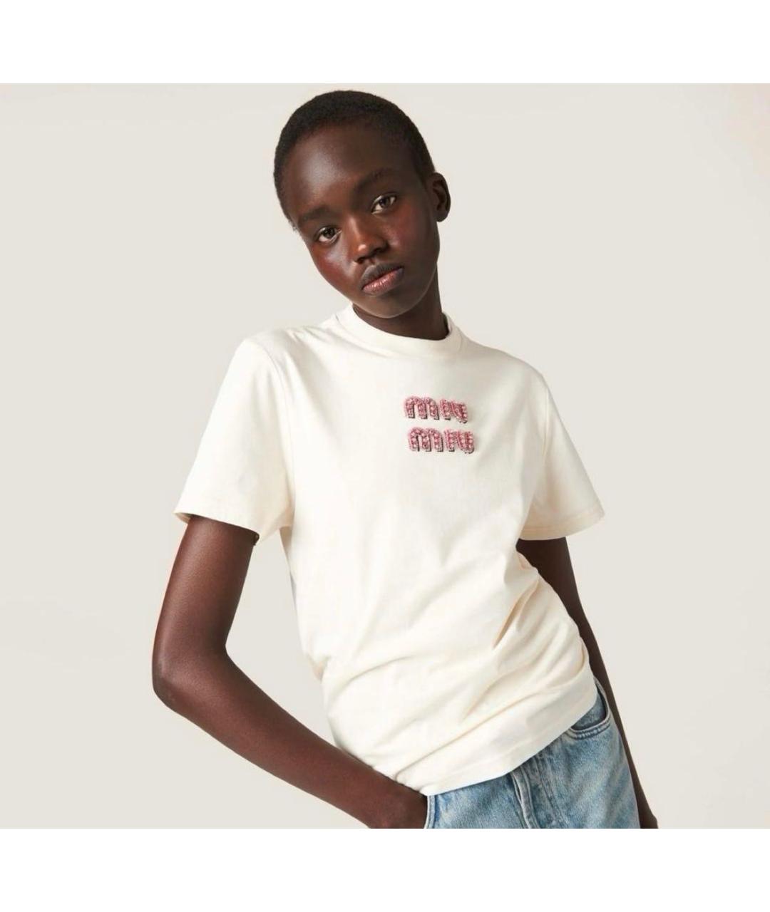 MIU MIU Белая хлопковая футболка, фото 4