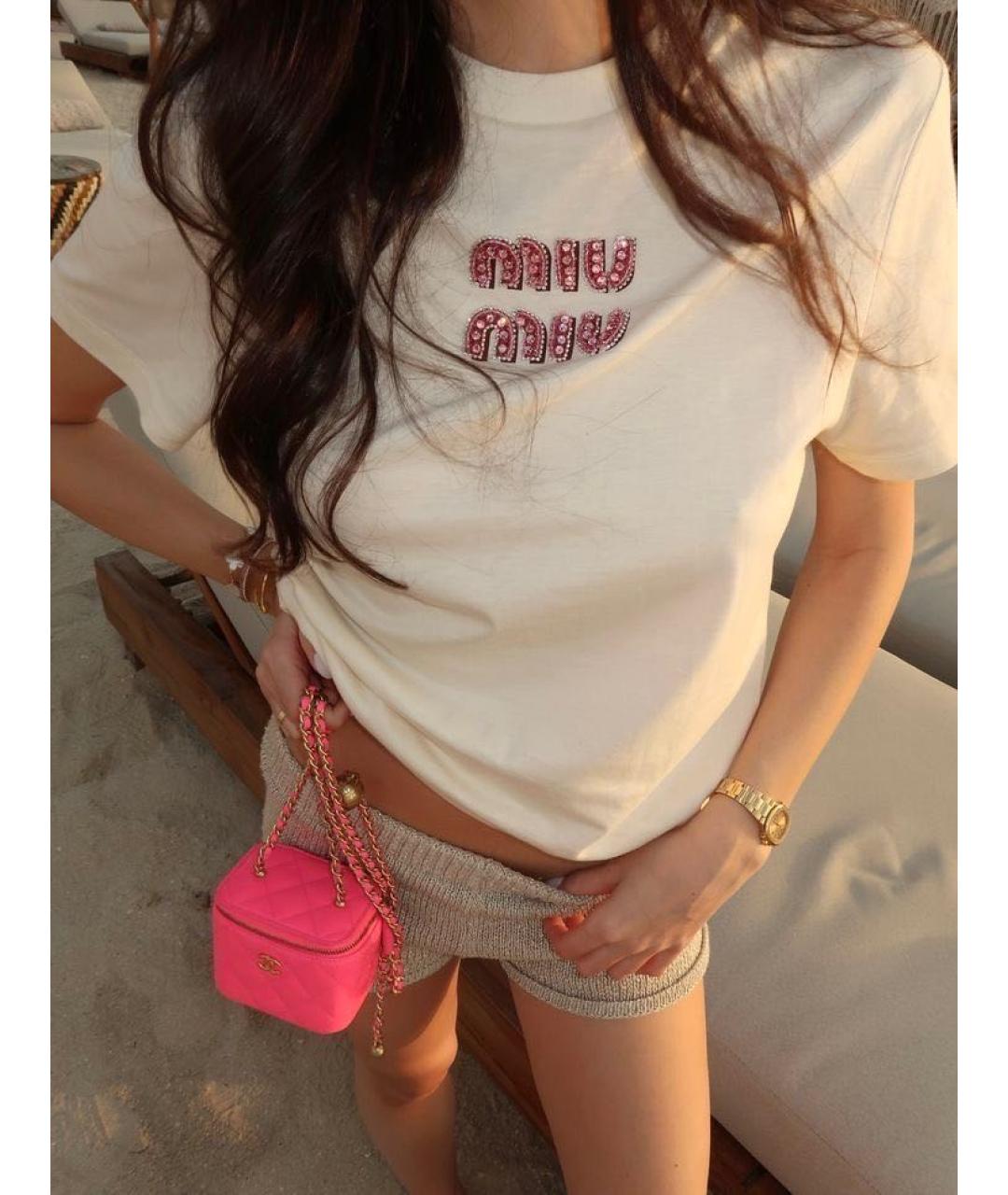 MIU MIU Белая хлопковая футболка, фото 2