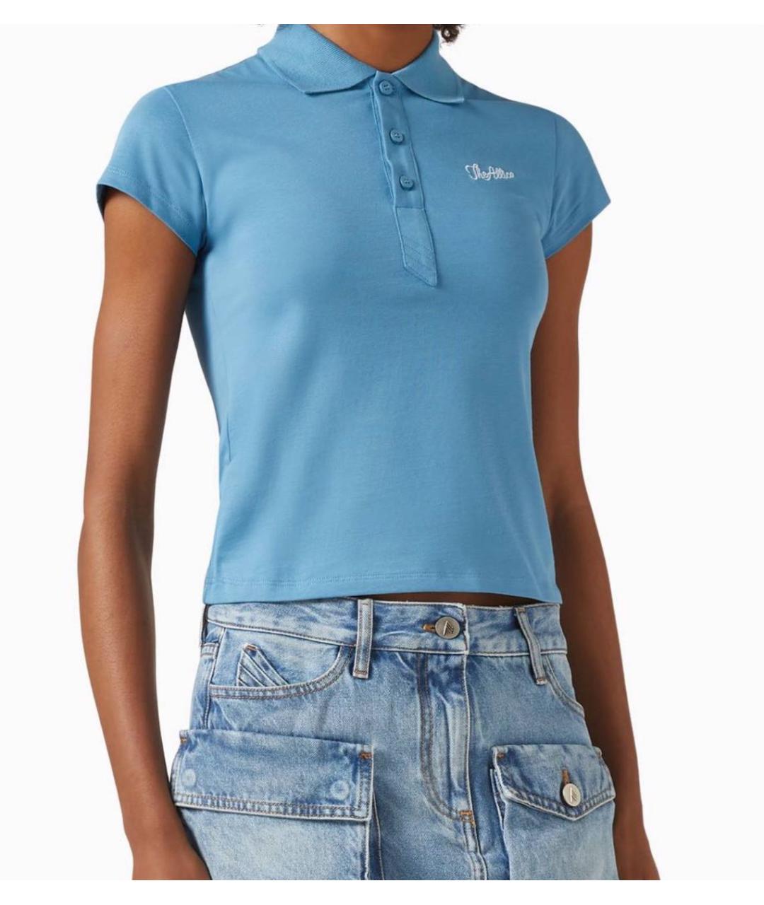 THE ATTICO Голубое хлопковое поло с коротким рукавом, фото 6