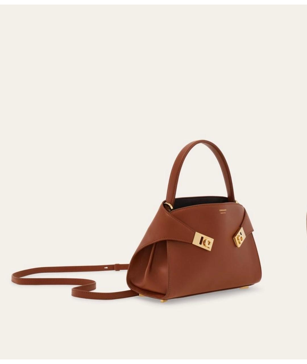 FERRAGAMO Коричневая кожаная сумка с короткими ручками, фото 8
