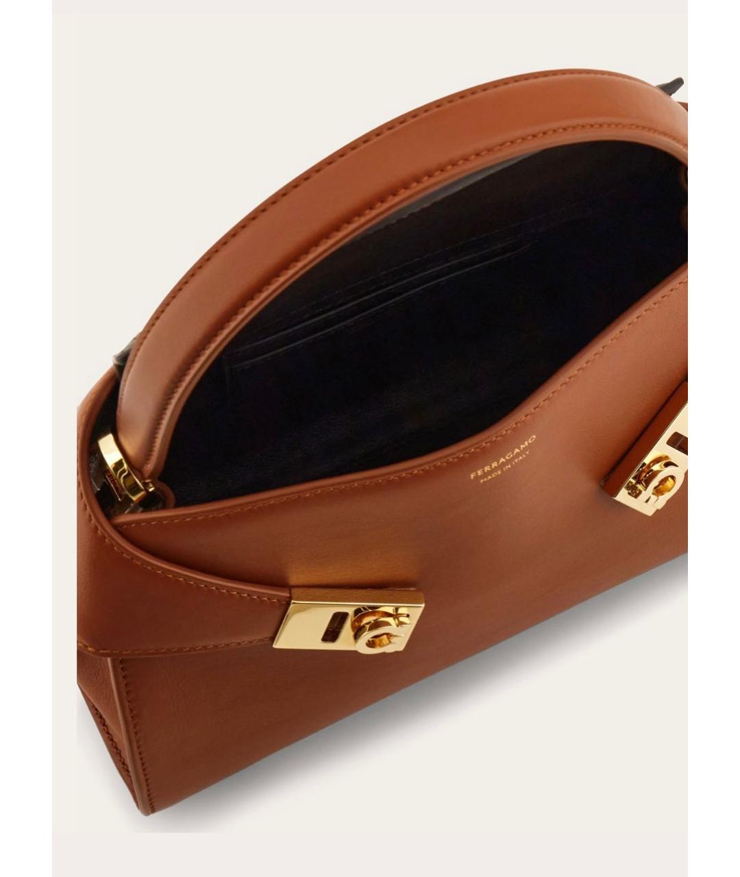 FERRAGAMO Коричневая кожаная сумка с короткими ручками, фото 4