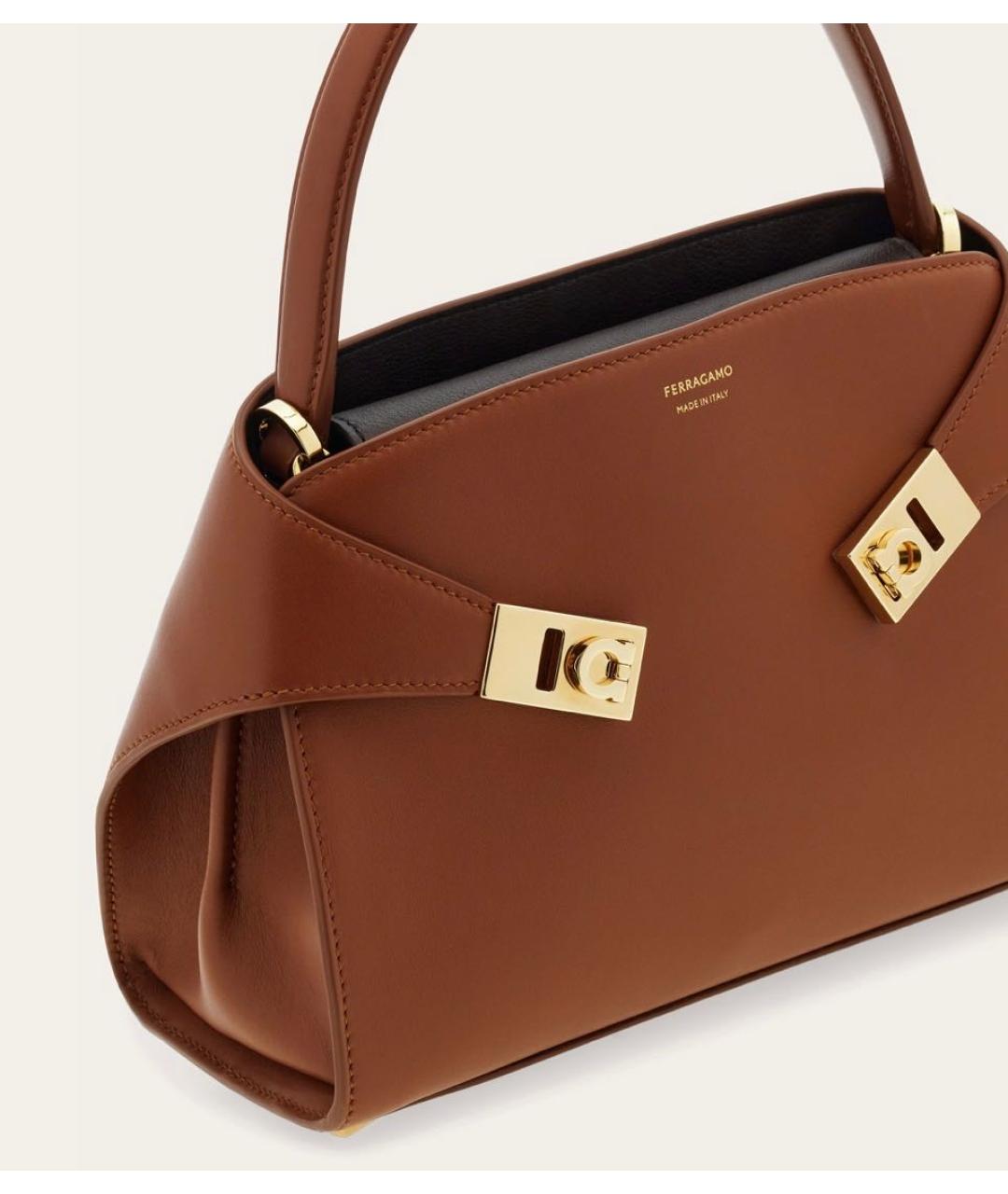 FERRAGAMO Коричневая кожаная сумка с короткими ручками, фото 2