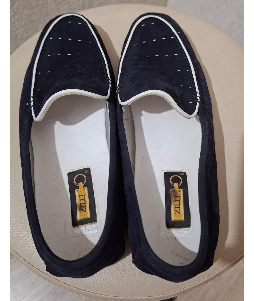 ZILLI Темно-синие замшевые мокасины, фото 3