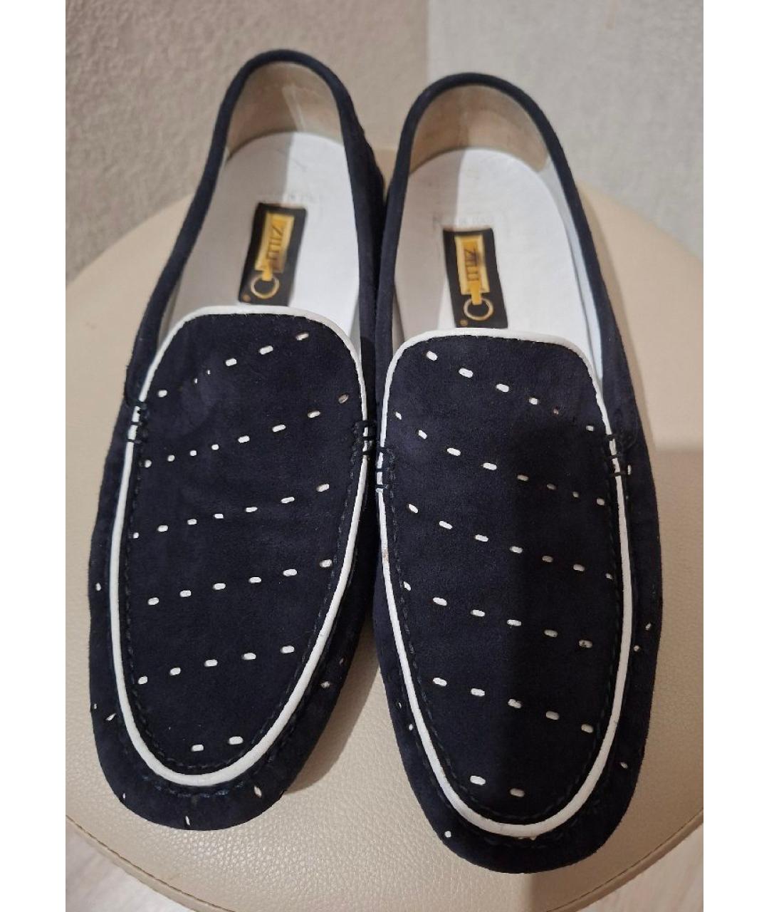 ZILLI Темно-синие замшевые мокасины, фото 5